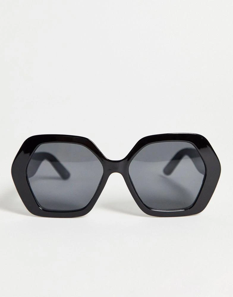 商品ASOS|ASOS DESIGN frame hexagon oversized 70s sunglasses in black - BLACK,价格¥51,第3张图片详细描述