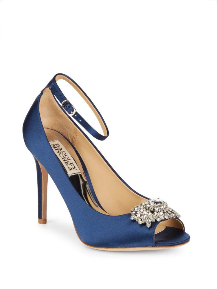 商品Badgley Mischka|Kali 缎面钻扣绑带高跟鞋,价格¥710,第1张图片