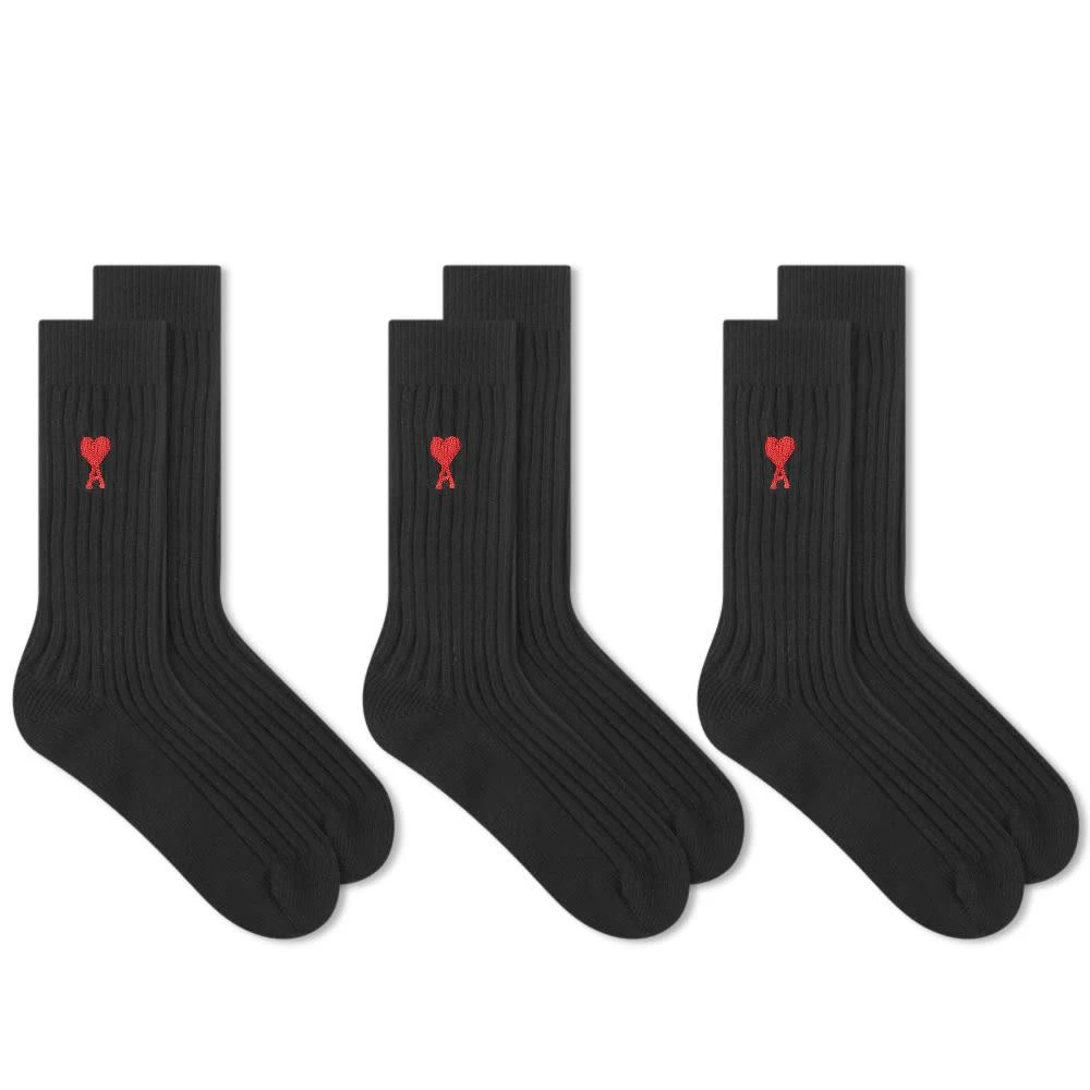 商品AMI|AMI Small A Heart Sock - 3 Pack,价格¥1231,第1张图片