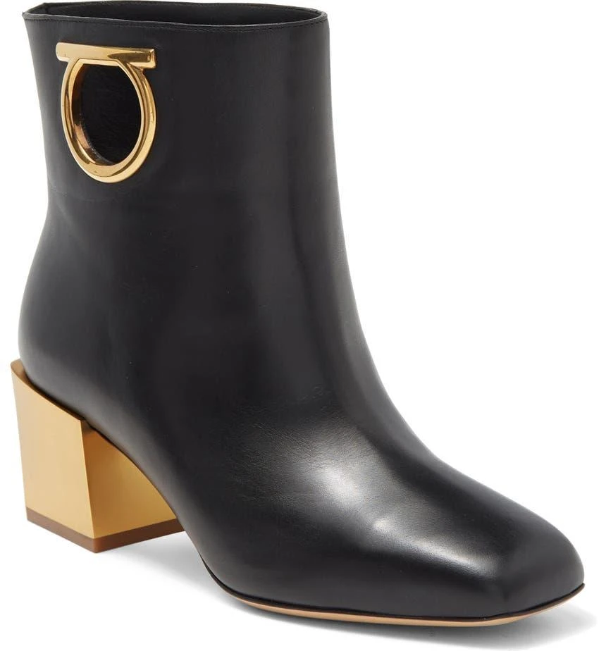 商品Salvatore Ferragamo|Albiano Block Heel Leather Bootie,价格¥5314,第1张图片