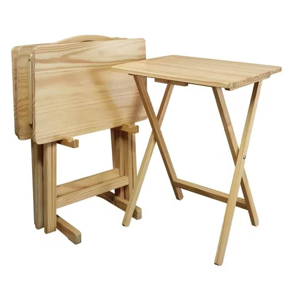 商品QuikFurn|Set of 4 - Solid Wood Folding TV Tray Table Set with Stand in Natural Finish,价格¥1462,第1张图片