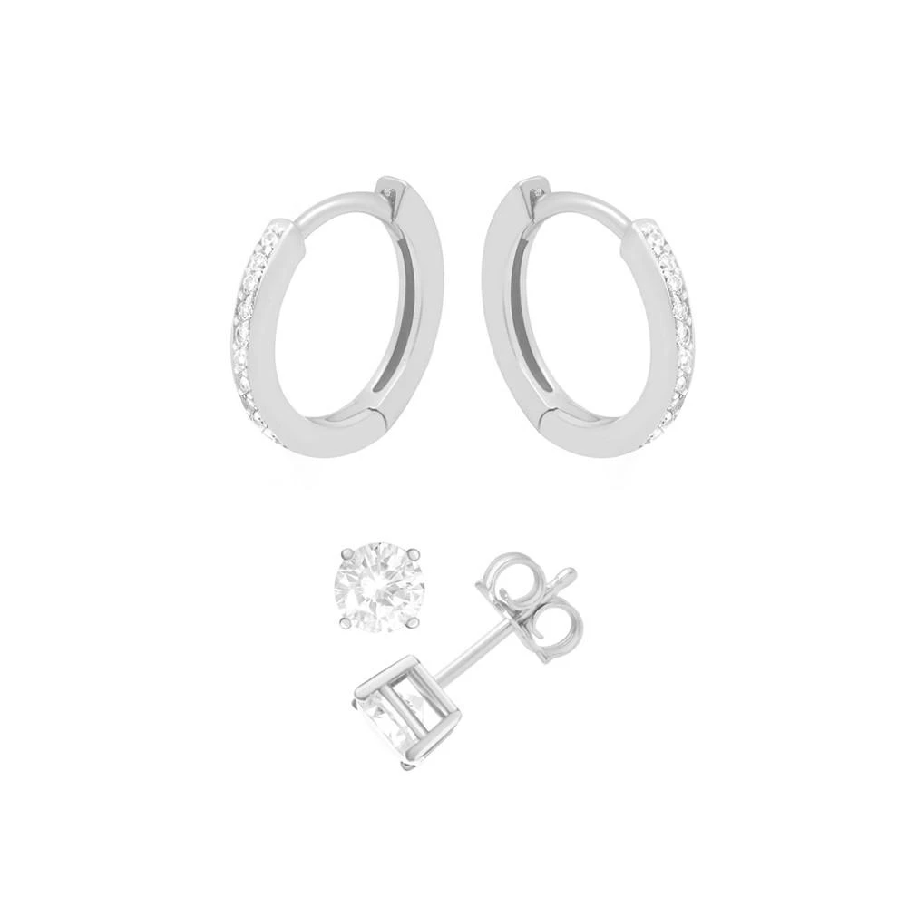 商品Essentials|Cubic Zirconia Round Stud & Cubic Zirconia Huggie Hoop in Silver Plate,价格¥303,第1张图片