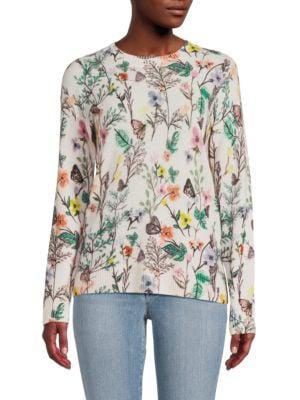 商品Saks Fifth Avenue|Floral Crewneck Cashmere Sweater,价格¥787,第1张图片