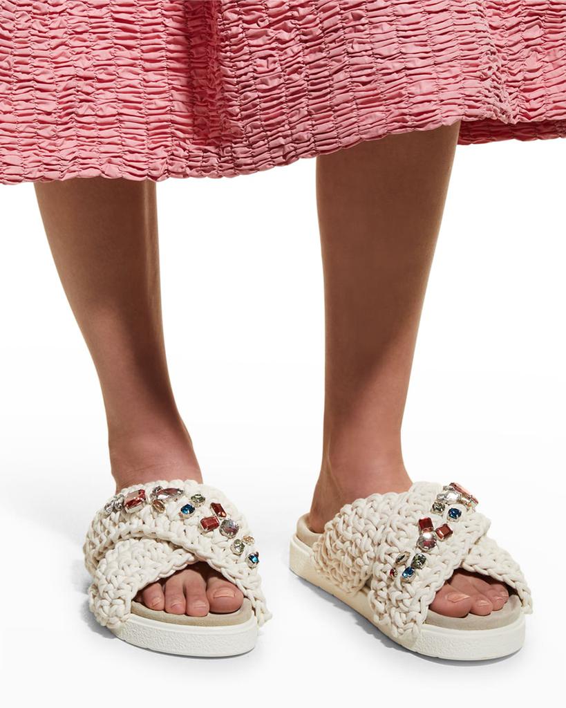 Cotton Crochet Crisscross Crystal Sandals商品第3张图片规格展示