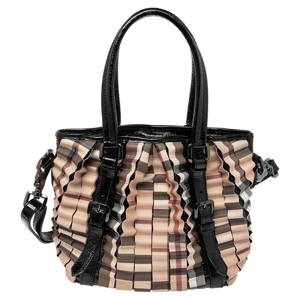 商品[二手商品] Burberry|Burberry Black/Beige House Check PVC and Patent Leather Cartridge Pleat Tote,价格¥3622,第4张图片详细描述