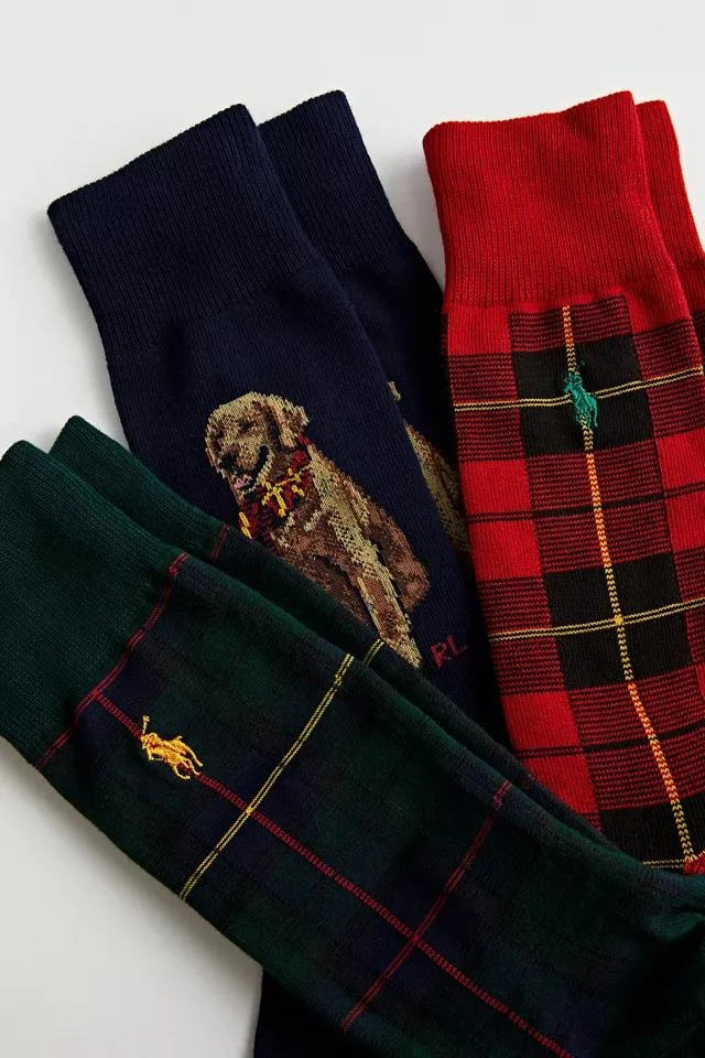 商品Ralph Lauren|Polo Ralph Lauren Plaid Dog Sock 3-Pack Gift Box,价格¥318,第3张图片详细描述