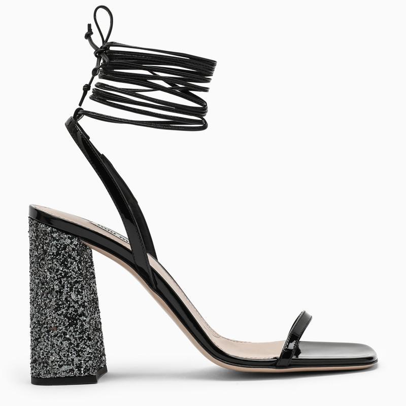 商品Miu Miu|Black sandal with glitter heel,价格¥6190,第1张图片