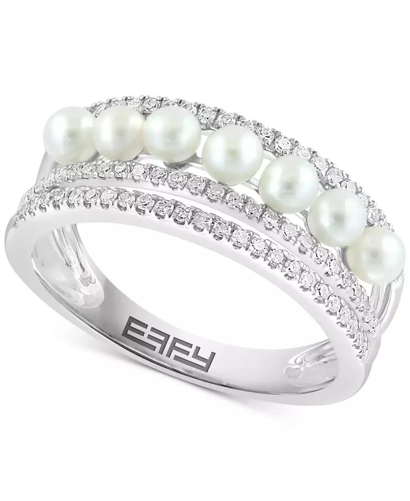 商品Effy|EFFY® Freshwater Pearl (3mm) & Diamond (1/3 ct. t.w.) Multirow Ring in 14k White Gold,价格¥5203,第1张图片