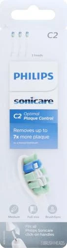 商品Philips Sonicare|Philips Sonicare Genuine C2 Optimal Plaque Control Toothbrush Heads, 3 Brush Heads, White, HX9023/65,价格¥238,第2张图片详细描述