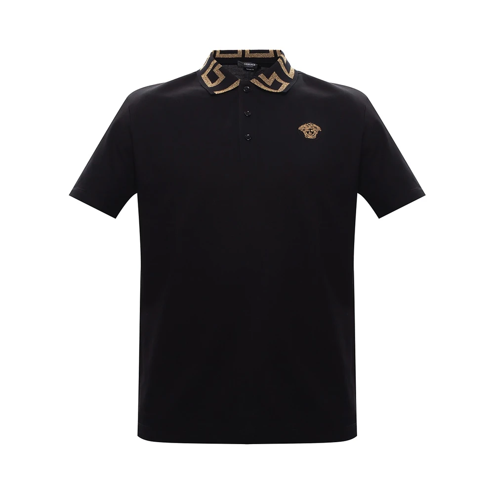 商品Versace|VERSACE 范思哲 男士黑色印花短袖POLO衫,价格¥2666,第1张图片