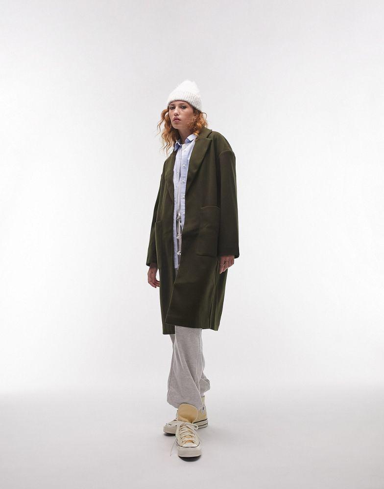 Topshop chuck on coat in khaki商品第1张图片规格展示