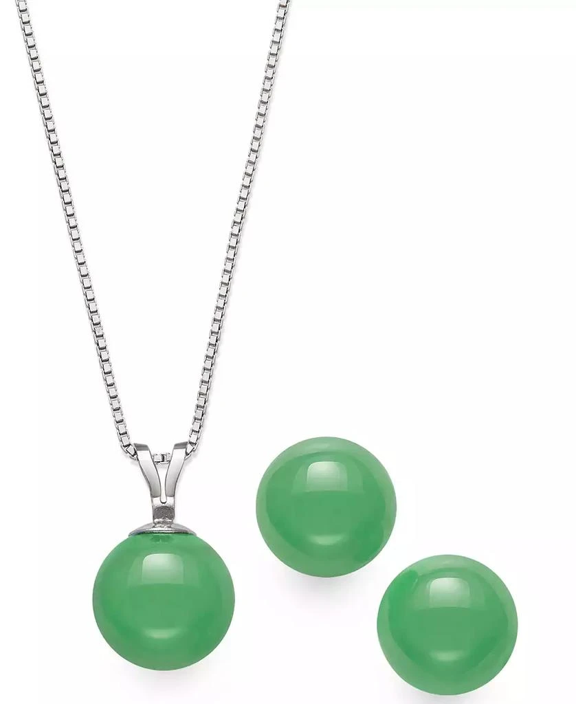 商品Macy's|2-Pc. Set Dyed Jade Pendant Necklace and Stud Earrings in Sterling Silver (Also Available in Milky Aquamarine or Rose Quartz),价格¥281,第4张图片详细描述