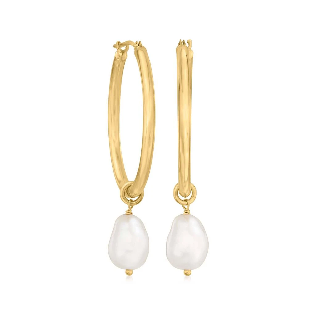 商品Ross-Simons|Ross-Simons 6-7mm Cultured Baroque Pearl Hoop Drop Earrings in 14kt Yellow Gold,价格¥1254,第4张图片详细描述