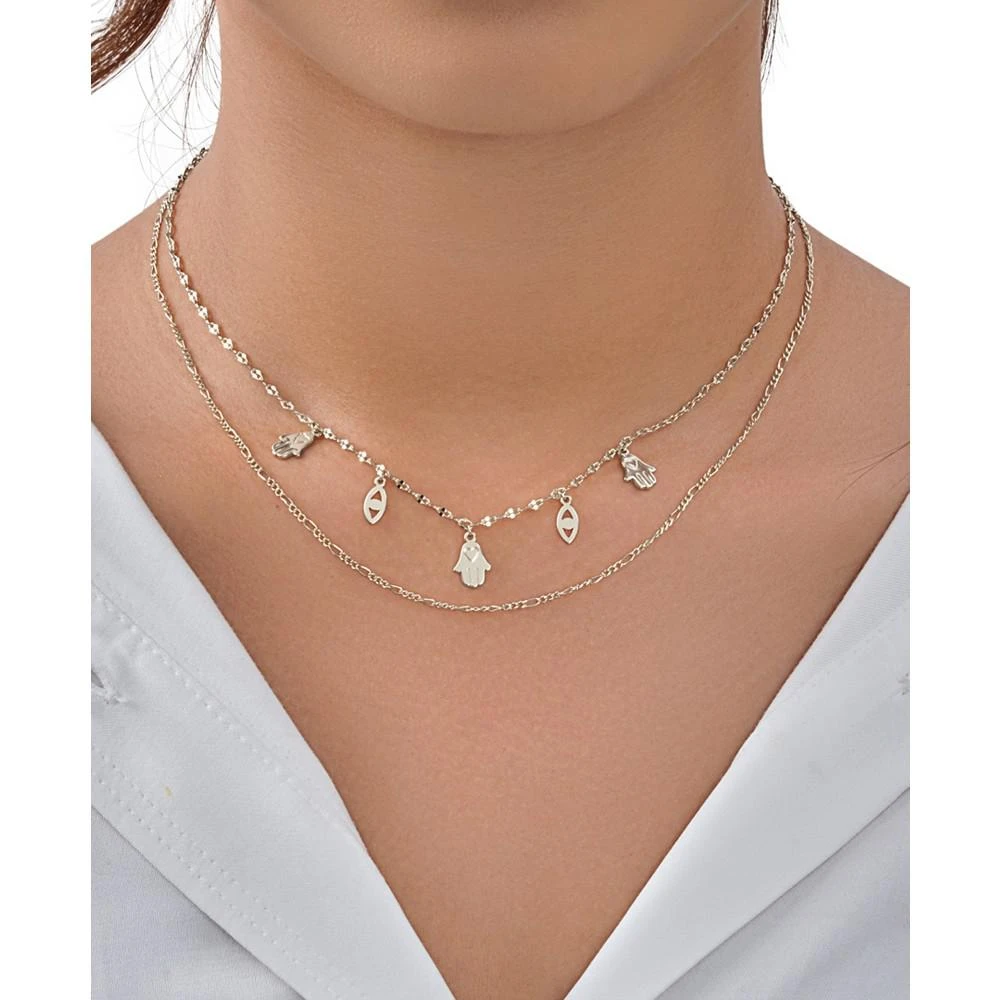 商品Sterling Forever|Women's Evil Eye Hamsa and Figaro Chain Layered Necklace,价格¥543,第3张图片详细描述
