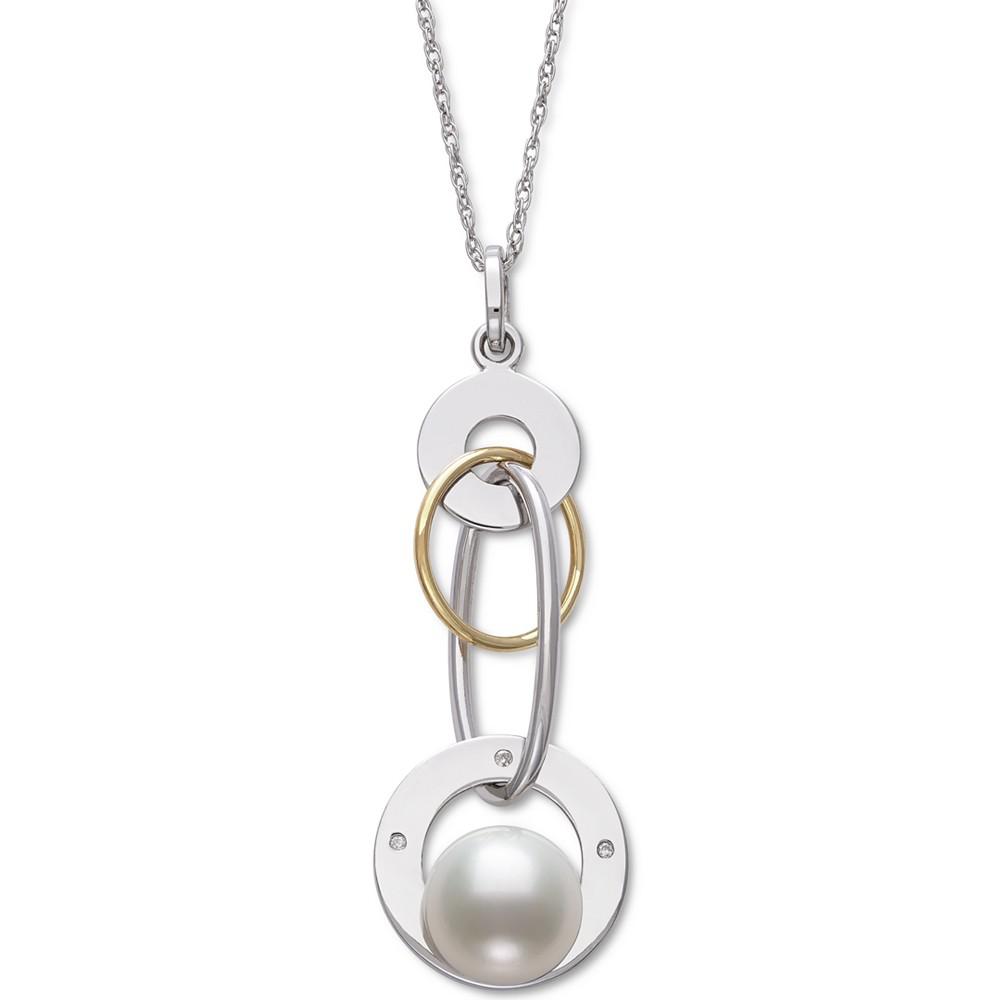 Cultured Freshwater Pearl (8mm) & Diamond Accent 18" Pendant Necklace in 14k Gold & Sterling Silver商品第1张图片规格展示