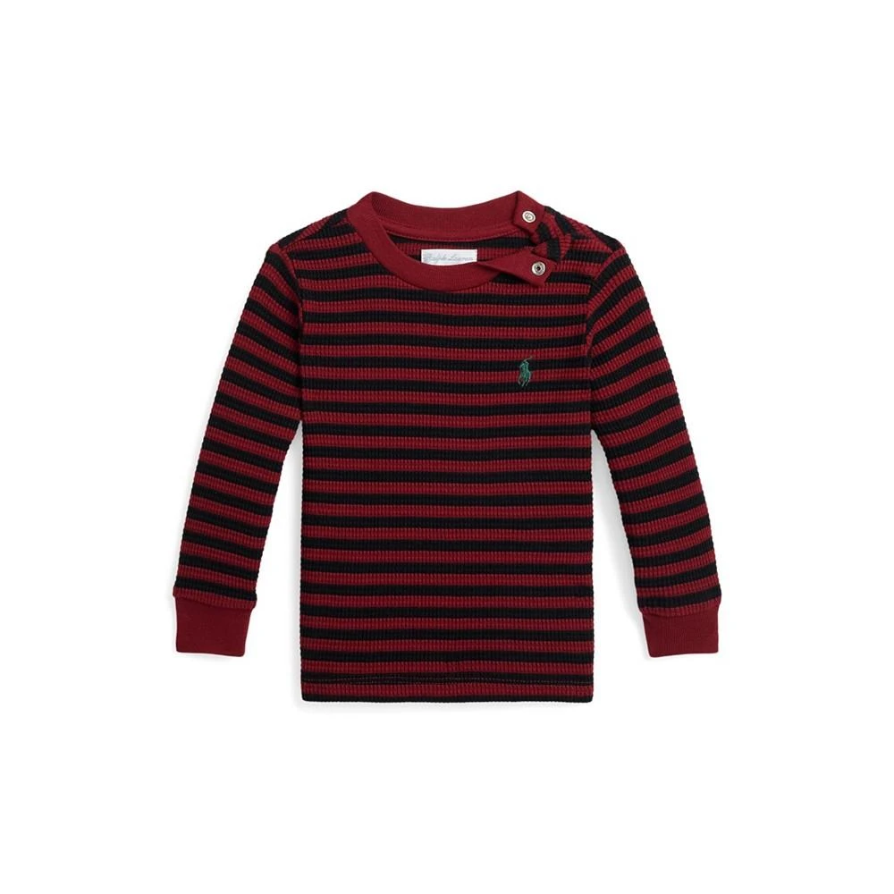 商品Ralph Lauren|Baby Boys Striped Waffle Cotton Long Sleeve T Shirt,价格¥106,第1张图片