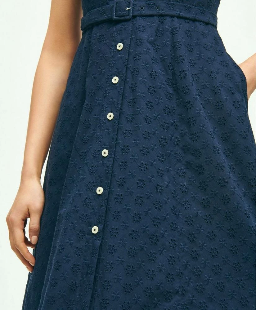 商品Brooks Brothers|Sleeveless Cotton Eyelet Belted Shirt Dress,价格¥989,第4张图片详细描述