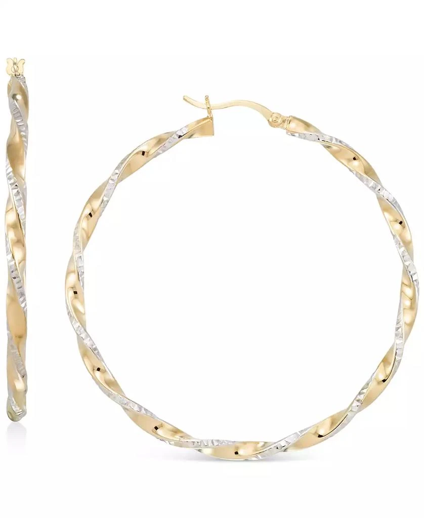 商品Macy's|Two-Tone Twisted Hoop Earrings (45mm) in 14k Yellow and White Gold- Plated Sterling Silver (Also in Sterling Silver),价格¥675,第1张图片