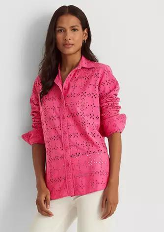 商品Ralph Lauren|Eyelet Cotton Shirt,价格¥320,第1张图片