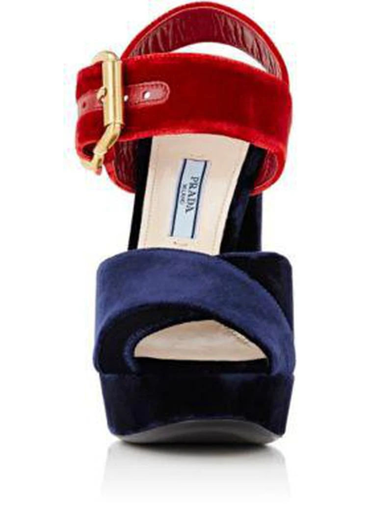 商品Prada|Colorblocked Velvet Platform Sandals,价格¥3715,第4张图片详细描述