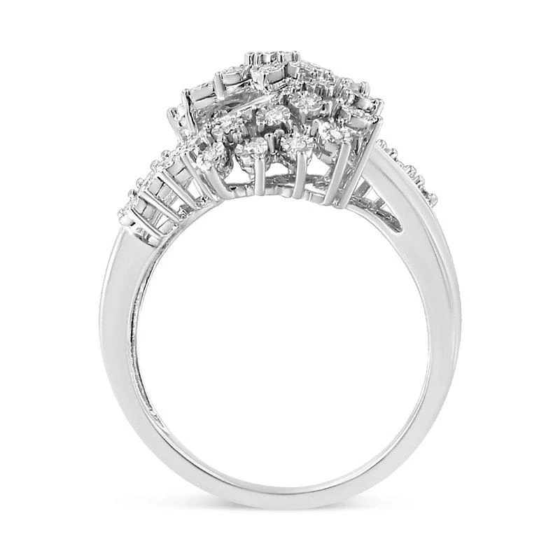 商品Haus of Brilliance|10K White Gold 1/2 Cttw Round And Baguette-Cut "S" Shaped Bypass Cocktail Ring I-J Color, I1-I2 Clarity Size 8,价格¥10816,第2张图片详细描述