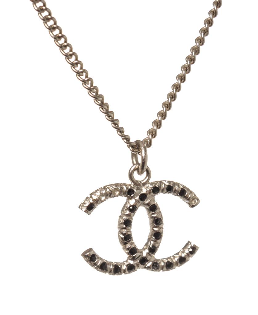 Chanel Silver CC Logo Rhinestone Necklace商品第3张图片规格展示
