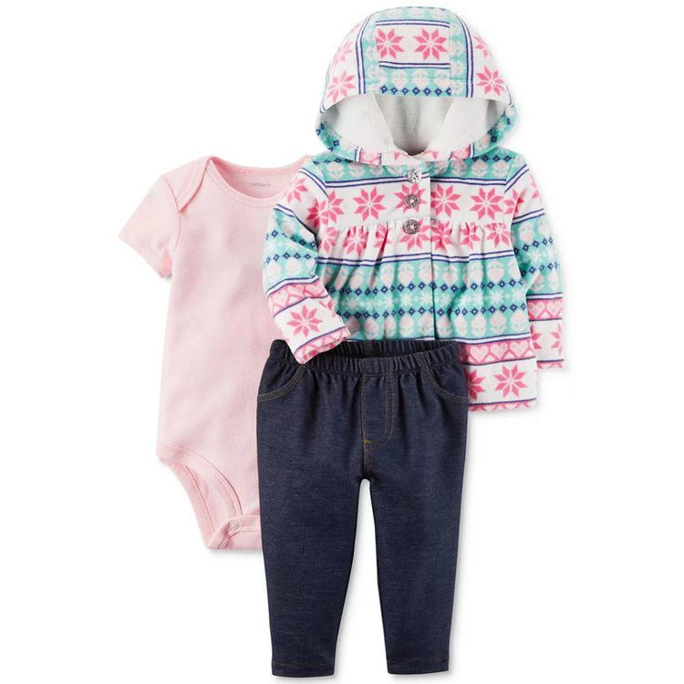 商品Carter's|3-Pc. Hoodie, Bodysuit & Denim Pants Set, Baby Girls,价格¥80,第1张图片