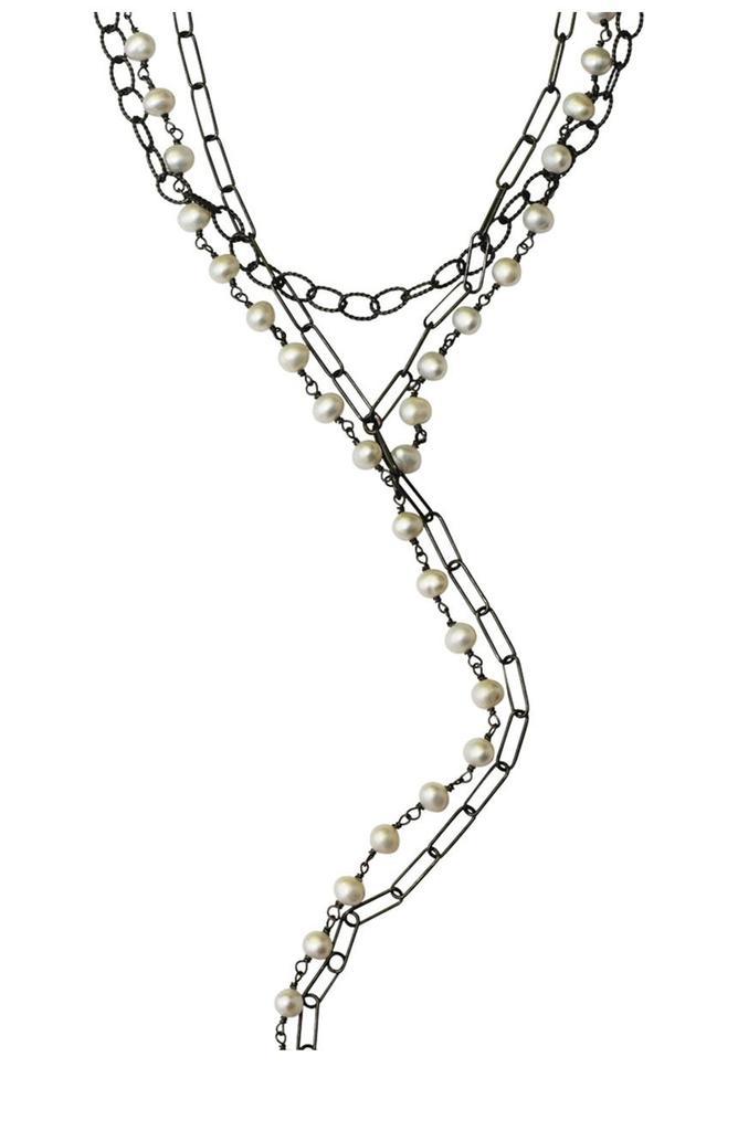 商品ADORNIA|Black Rhodium Plated 5mm Imitation Pearl Messy Layered Y Necklace,价格¥150,第1张图片