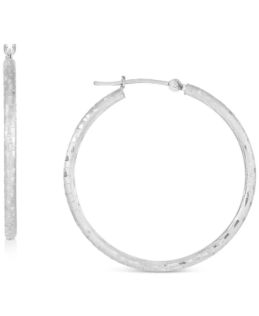 商品Macy's|Textured Medium Hoop Earrings in 10k White Gold, 30mm,价格¥761,第1张图片