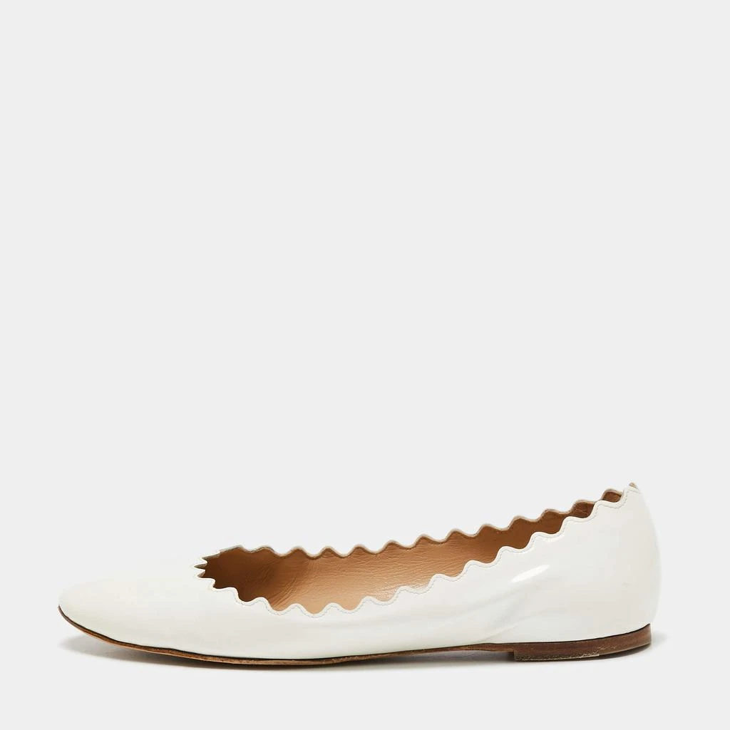 商品[二手商品] Chloé|Chloe White Patent Leather Lauren Scalloped Ballet Flats Size 38.5,价格¥1045,第1张图片