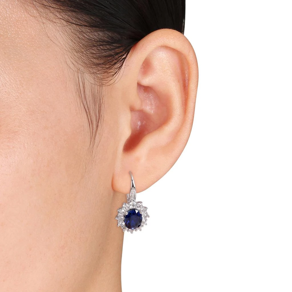 商品Mimi & Max|8.06 CT TGW Created Blue and White Sapphire and Halo Diamond Leverback Earrings in Sterling Silver,价格¥476,第3张图片详细描述