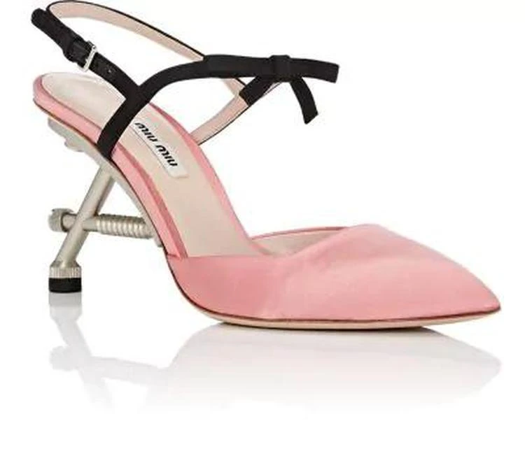 商品Miu Miu|Structured-Heel Satin Ankle-Strap Pumps,价格¥5202,第2张图片详细描述