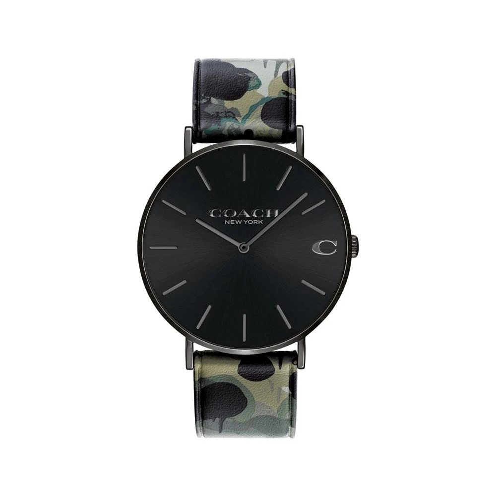 商品Coach|Men's Charles Green Printed Leather Strap Watch,价格¥986,第1张图片