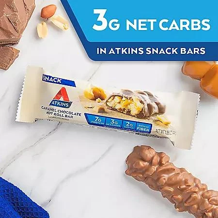 商品Atkins|Atkins Snack Bar, Caramel Chocolate Nut Roll, Keto Friendly (20 ct.),价格¥181,第3张图片详细描述