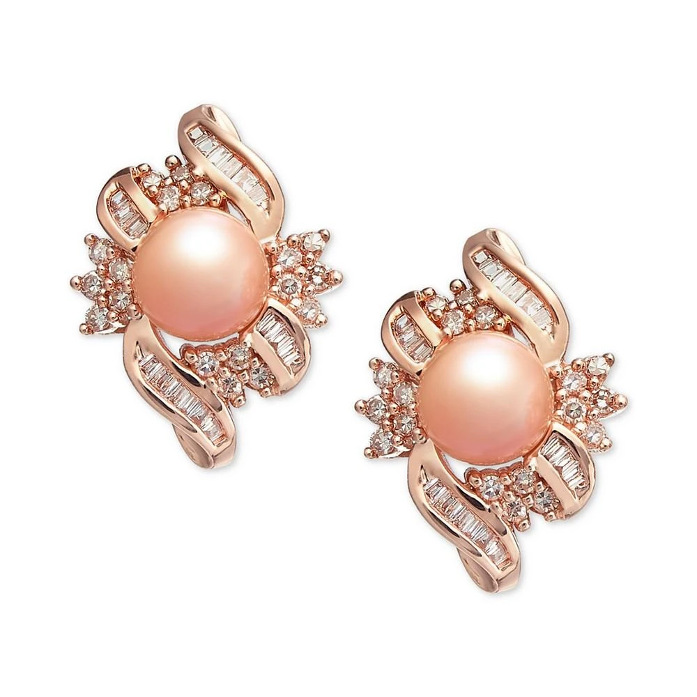 商品Macy's|Pink Cultured Freshwater Pearl (6-1/2 mm) & Diamond (1/2 ct. t.w.) Stud Earrings in 14k Rose Gold,价格¥16896,第1张图片
