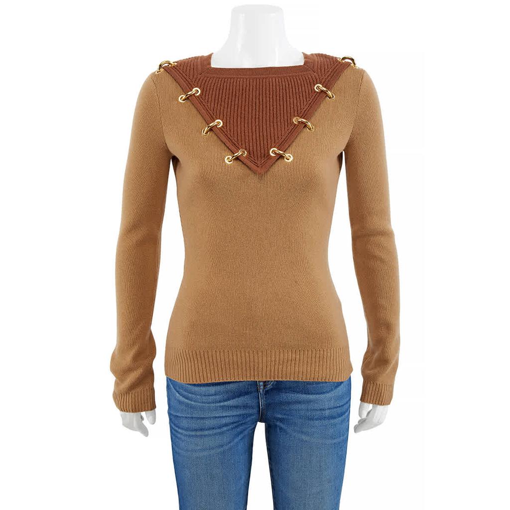 Burberry Ladies Warm Camel Two-tone Wool Cashmere Sweater, Size Small商品第1张图片规格展示