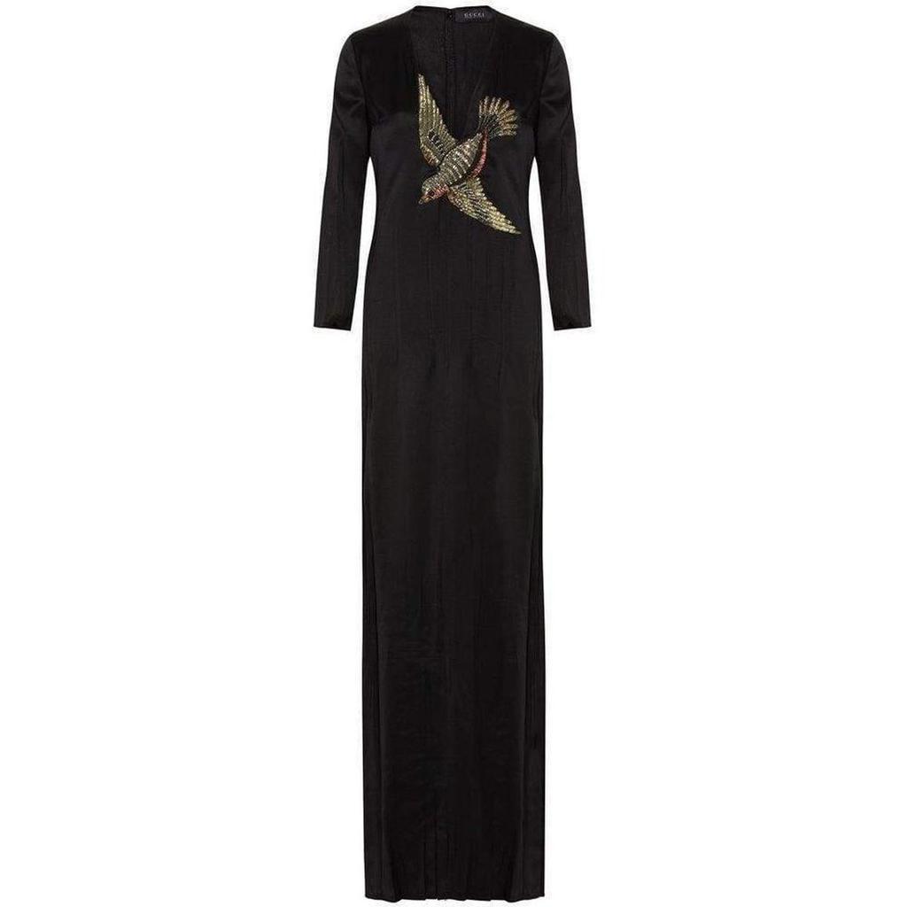 商品Gucci|Runway Crystal Bird Embellished Black Silk Gown,价格¥15155,第1张图片