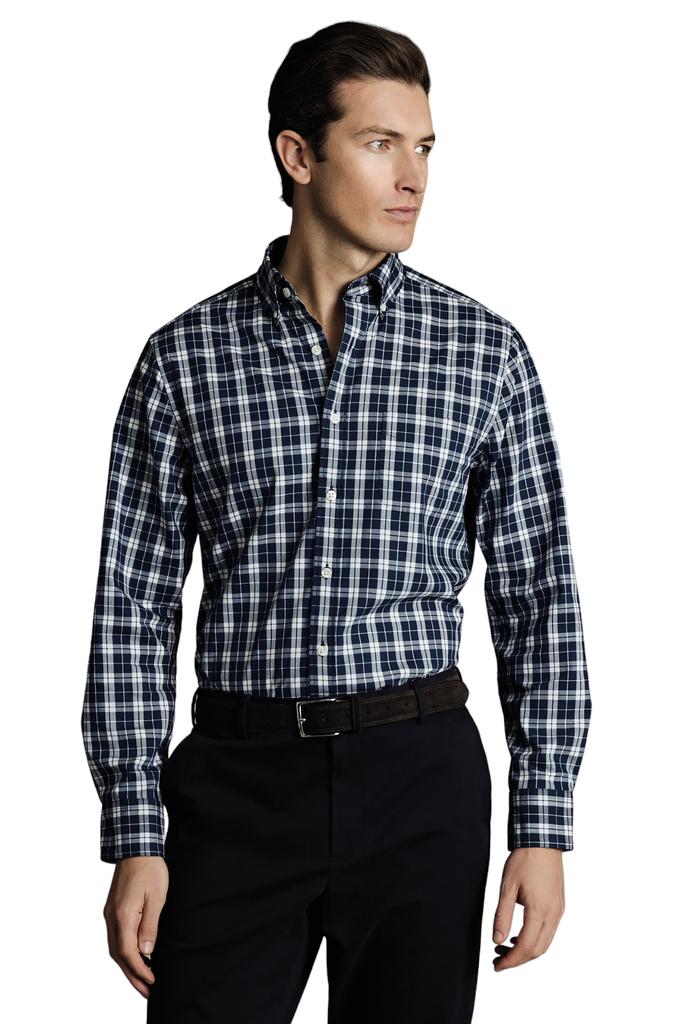 Camicia da uomo slim fit con colletto button-down, in popeline elasticizzato antipiega, a quadri. image 2