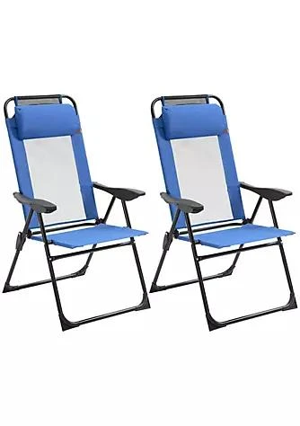 商品Outsunny|Set Of 2 Portable Folding Recliner Outdoor Patio Chaise Lounge Chair With Adjustable Backrest Blue,价格¥811,第1张图片