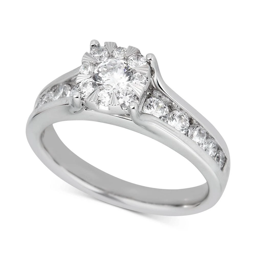 商品Macy's|Diamond Halo Channel-Set Engagement Ring (1 ct. t.w.) in 14k White Gold,价格¥10940,第1张图片