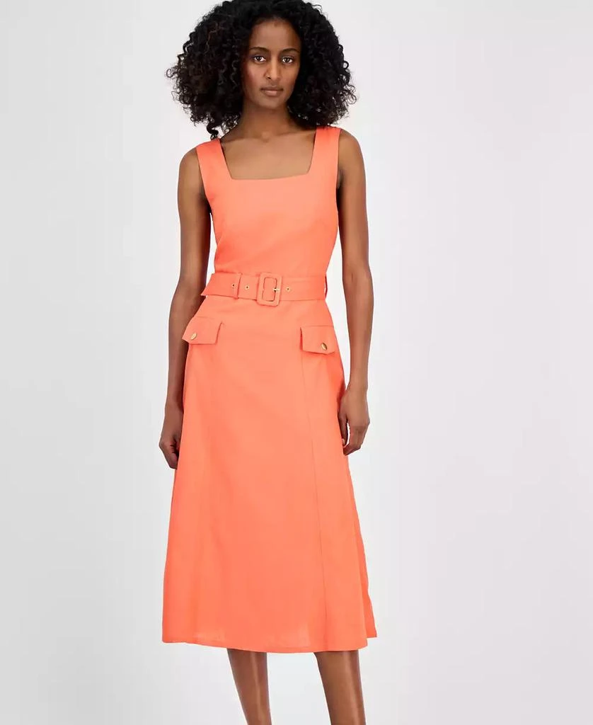 商品Tahari|Petite Square-Neck Belted Sleeveless Dress,价格¥425,第4张图片详细描述