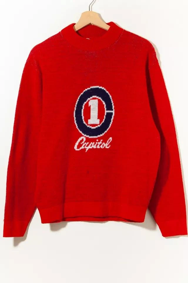 商品Urban Outfitters|Vintage 1960s Capitol Records  Distressed  Made in Los Angeles Red Wool Sweater,价格¥1739,第1张图片详细描述