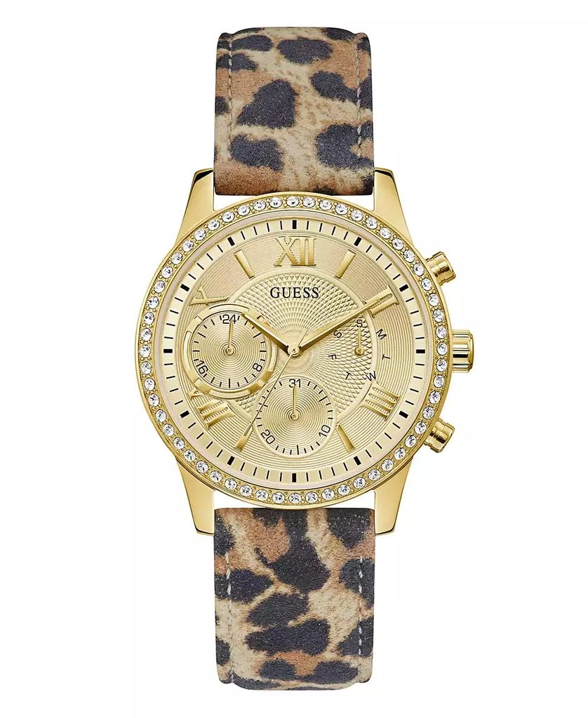 商品GUESS|Women's Gold-Tone Glitz Animal Print Genuine Leather Strap Multi-Function Watch, 40mm,价格¥632,第1张图片