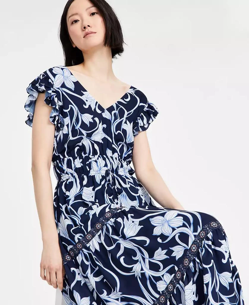 商品Anne Klein|Women's Printed Border-Trim Drawstring Maxi Dress,价格¥593,第3张图片详细描述