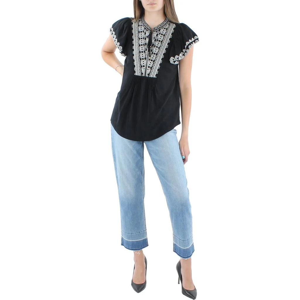 商品Ralph Lauren|Lauren Ralph Lauren Womens Embroidered Tie-Neck Pullover Top,价格¥148,第1张图片