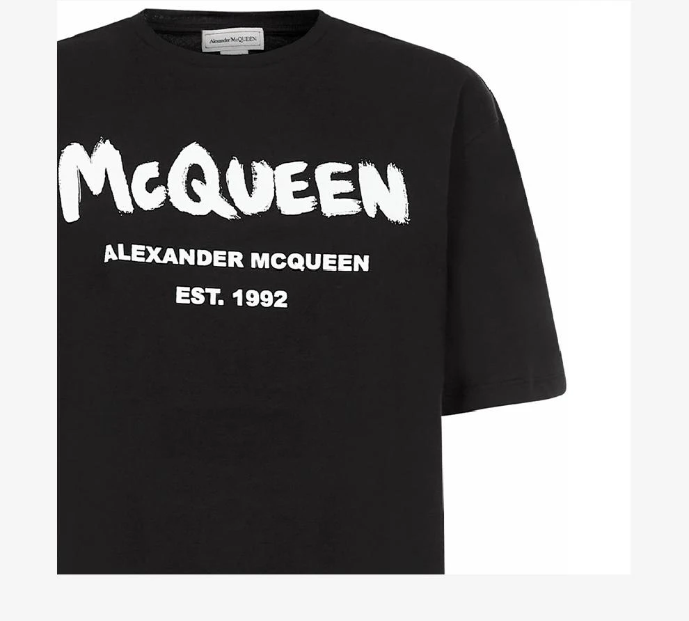 商品Alexander McQueen|女士黑色圆领纯棉logo印花短袖T恤【香港仓极速发货】,价格¥1864,第4张图片详细描述