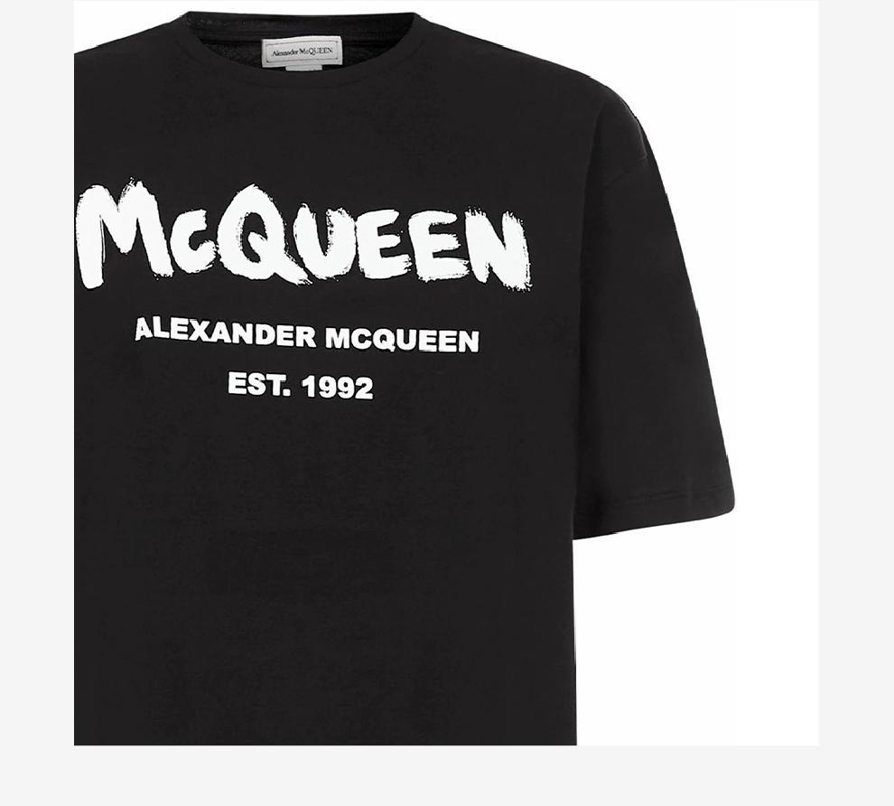 商品Alexander McQueen|女士黑色圆领纯棉logo印花短袖T恤【香港仓极速发货】,价格¥1809,第6张图片详细描述