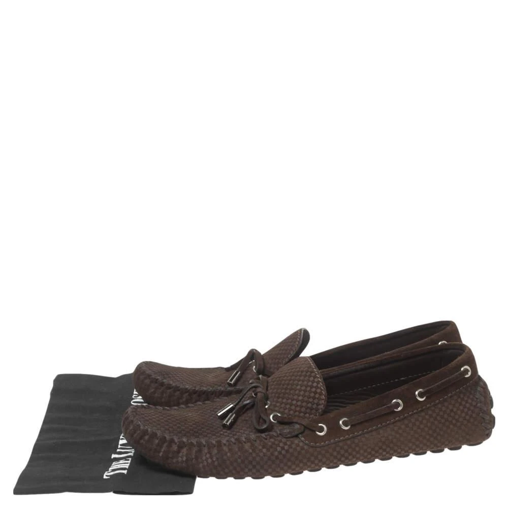 Louis Vuitton Brown Petit Damier Suede Bow Loafers Size 44 商品