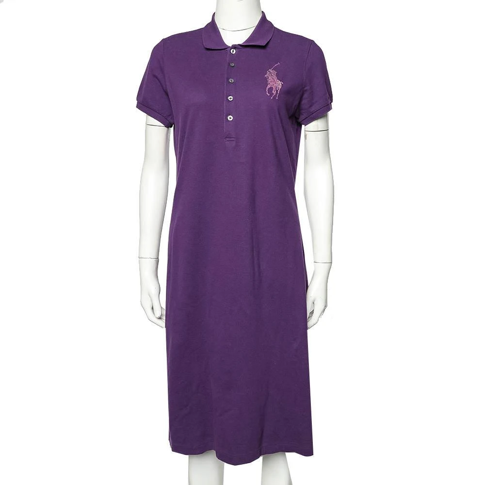 商品[二手商品] Ralph Lauren|Ralph Lauren Purple Cotton Pique  Embellished Logo Detail Polo T-Shirt Dress L,价格¥962,第1张图片