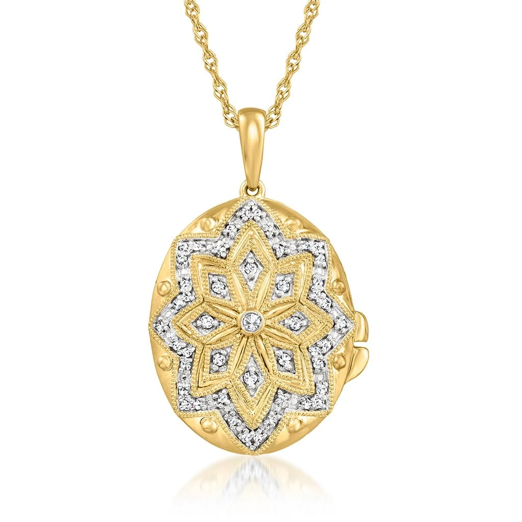 商品Ross-Simons|Ross-Simons Diamond Floral Locket Pendant Necklace in 18kt Gold Over Sterling,价格¥978,第4张图片详细描述